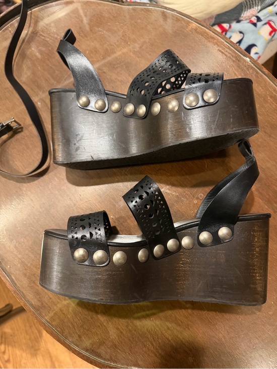 Alaïa wedge black sandal- Vienne Wooden Ankle Strap Wedges Size EU 38 main image 6
